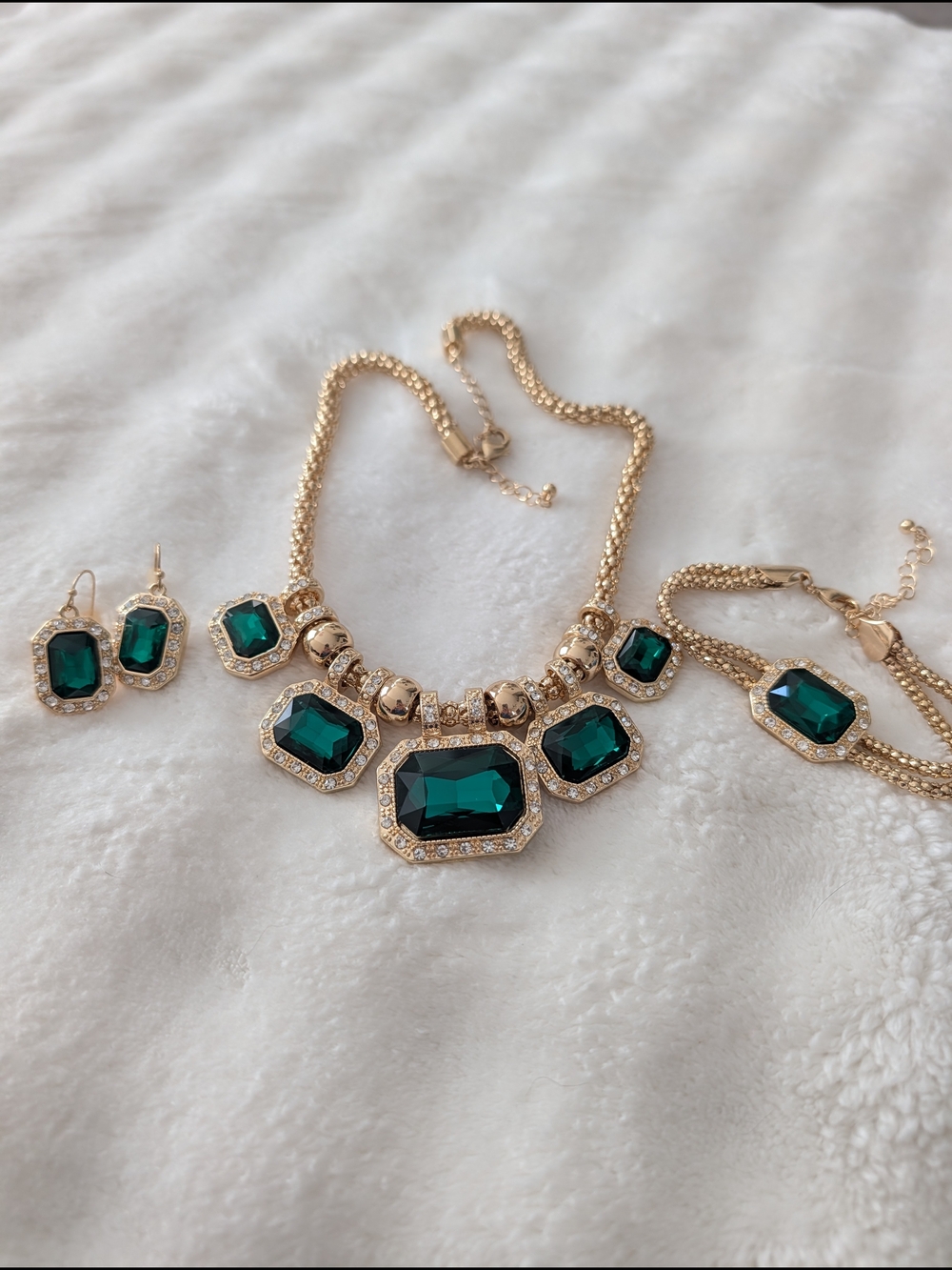 Gold-Tone Emerald Statement Jewelry Set - Women